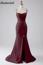 HEULORIA Sparkling Cowl Neck Mermaid Prom Dress with High Slit and Lace-Up Back ED-653