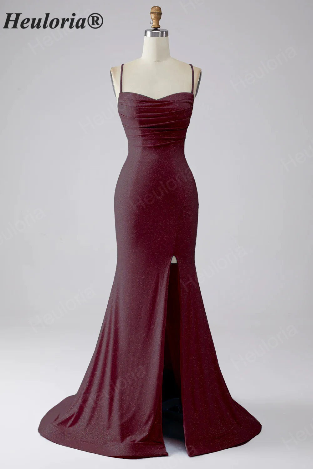 HEULORIA Sparkling Cowl Neck Mermaid Prom Dress with High Slit and Lace-Up Back ED-653