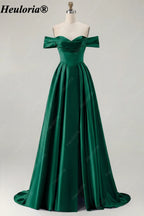 HEULORIA Off-the-Shoulder Satin A-Line Prom Dress with Slit ED-533