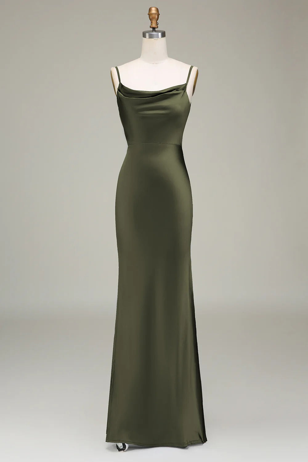 HEULORIA Elegant Cowl Neck Satin Floor-Length Bridesmaid Dress with Delicate Spaghetti Straps ED-253