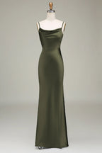 HEULORIA Elegant Cowl Neck Satin Floor-Length Bridesmaid Dress with Delicate Spaghetti Straps ED-253