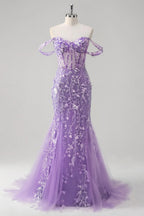 HEULORIA Enchanting Sky Blue 3D Floral Mermaid Prom Dress - Detachable Off-the-Shoulder Corset Evening Gown ED-350
