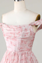 HEULORIA Ethereal Watercolor Floral Off-the-Shoulder Tiered Mini Dress ED-600