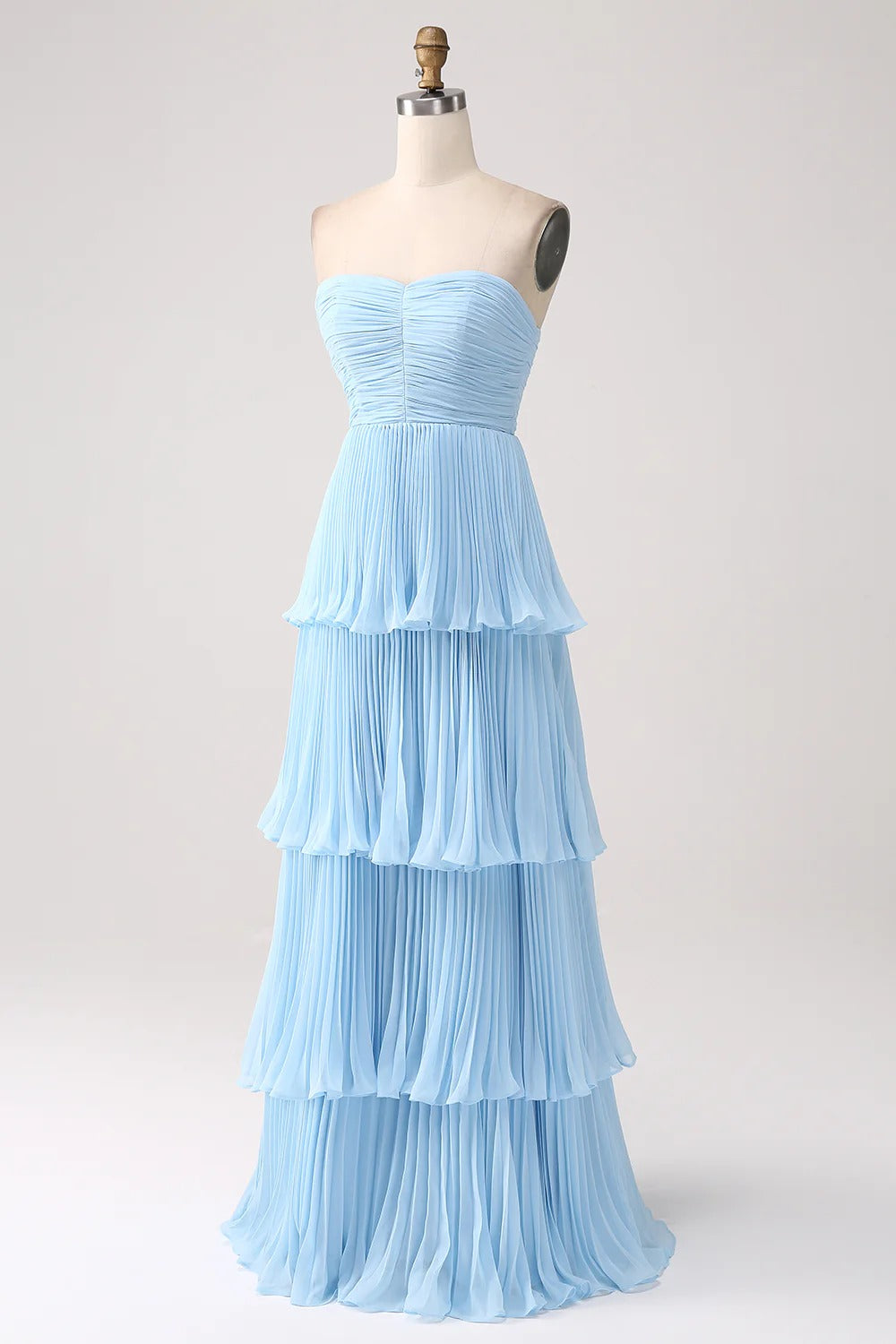 HEULORIA Strapless Tiered Pleated Chiffon Maxi Dress - Elegant Sleeveless Evening Gown ED-241