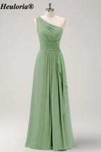 HEULORIA One-Shoulder Ruched Chiffon Bridesmaid Dress with Slit ED-959