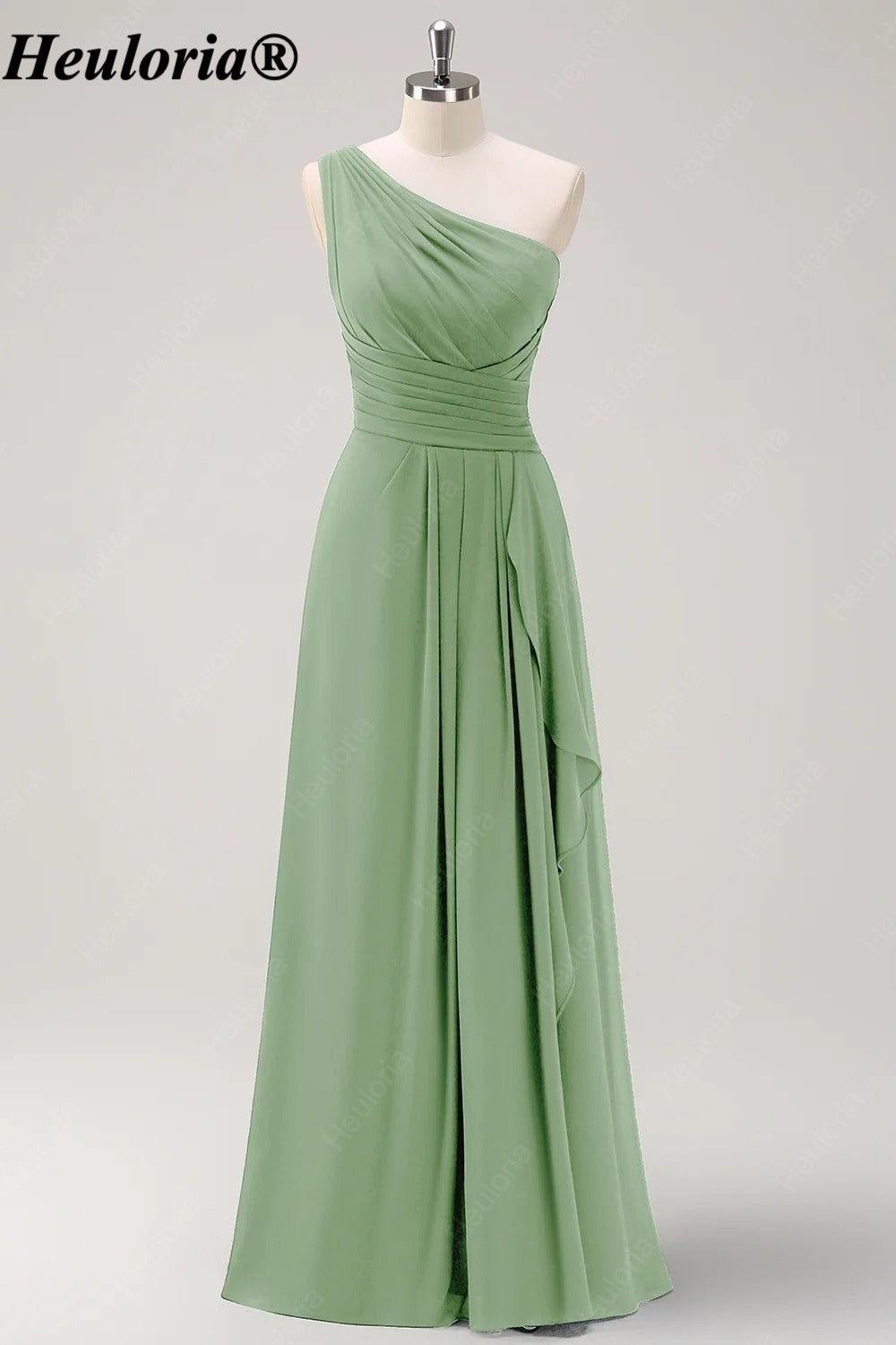HEULORIA One-Shoulder Ruched Chiffon Bridesmaid Dress with Slit ED-959