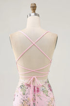 HEULORIA Floral Embroidered Sequin Bodycon Mini Dress with Sheer Mesh Cut-outs and Lace-Up Back ED-597
