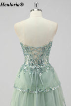 HEULORIA Sequin Lace Tiered Tulle Prom Dress with Spaghetti Straps ED-577