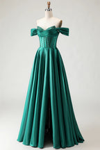 HEULORIA Off-the-Shoulder Sequin Beaded Satin Prom Dress with Slit & Corset Back ED-586