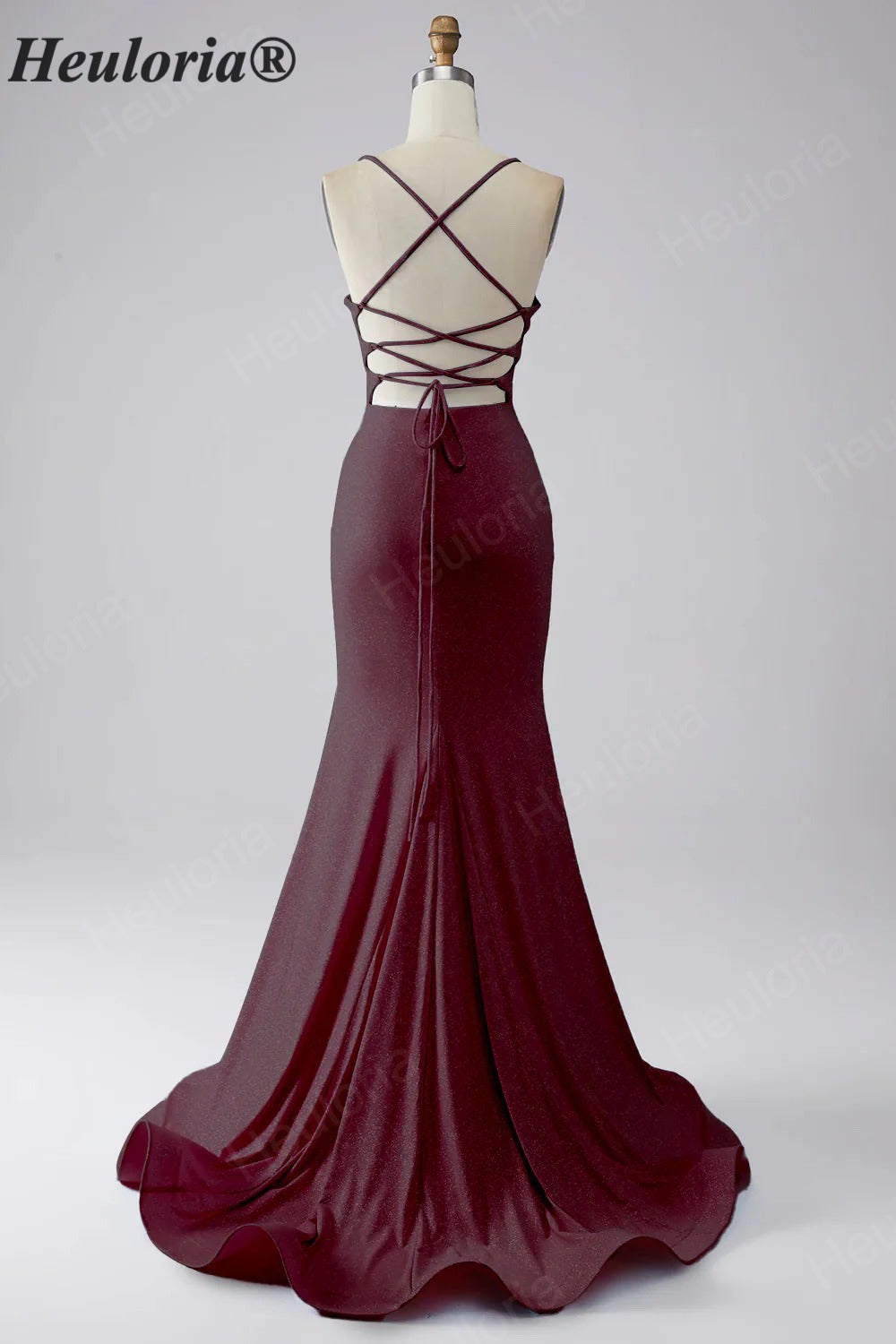 HEULORIA Sparkling Cowl Neck Mermaid Prom Dress with High Slit and Lace-Up Back ED-653