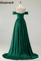 HEULORIA Off-the-Shoulder Satin A-Line Prom Dress with Slit ED-533