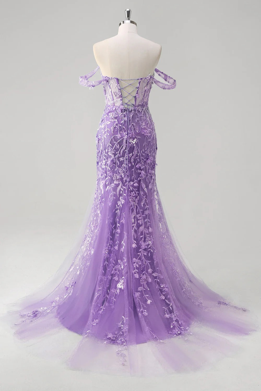 HEULORIA Enchanting Sky Blue 3D Floral Mermaid Prom Dress - Detachable Off-the-Shoulder Corset Evening Gown ED-350