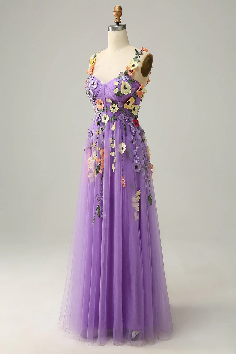 Heuloria Enchanted Garden 3D Floral Appliqué Tulle Prom Dress - Whimsical A-Line Formal Gown ED-585