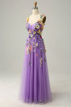 Heuloria Enchanted Garden 3D Floral Appliqué Tulle Prom Dress - Whimsical A-Line Formal Gown ED-585