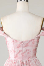 HEULORIA Ethereal Watercolor Floral Off-the-Shoulder Tiered Mini Dress ED-600