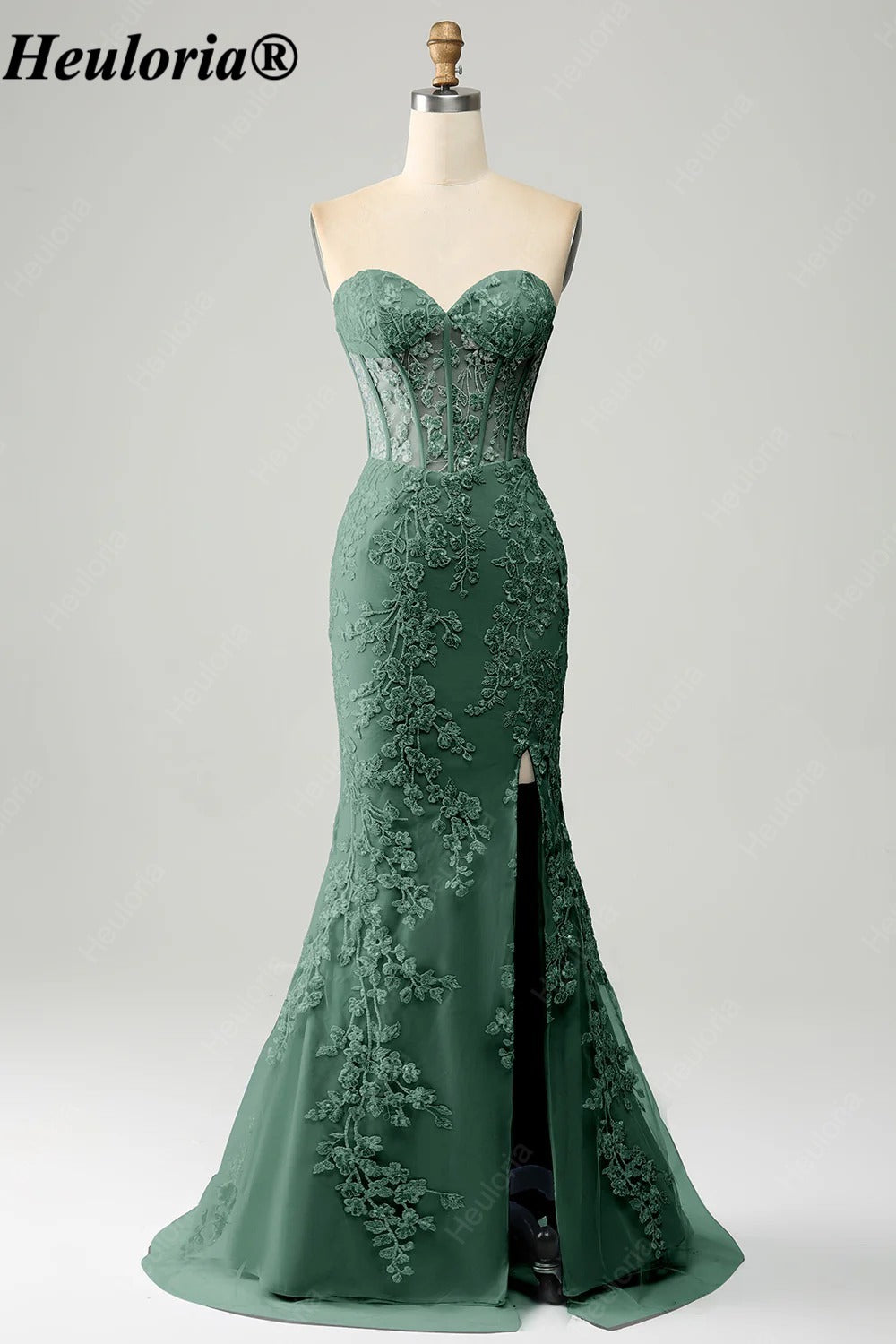 HEULORIA Strapless Sweetheart Lace Corset Prom Dress with Slit ED-369