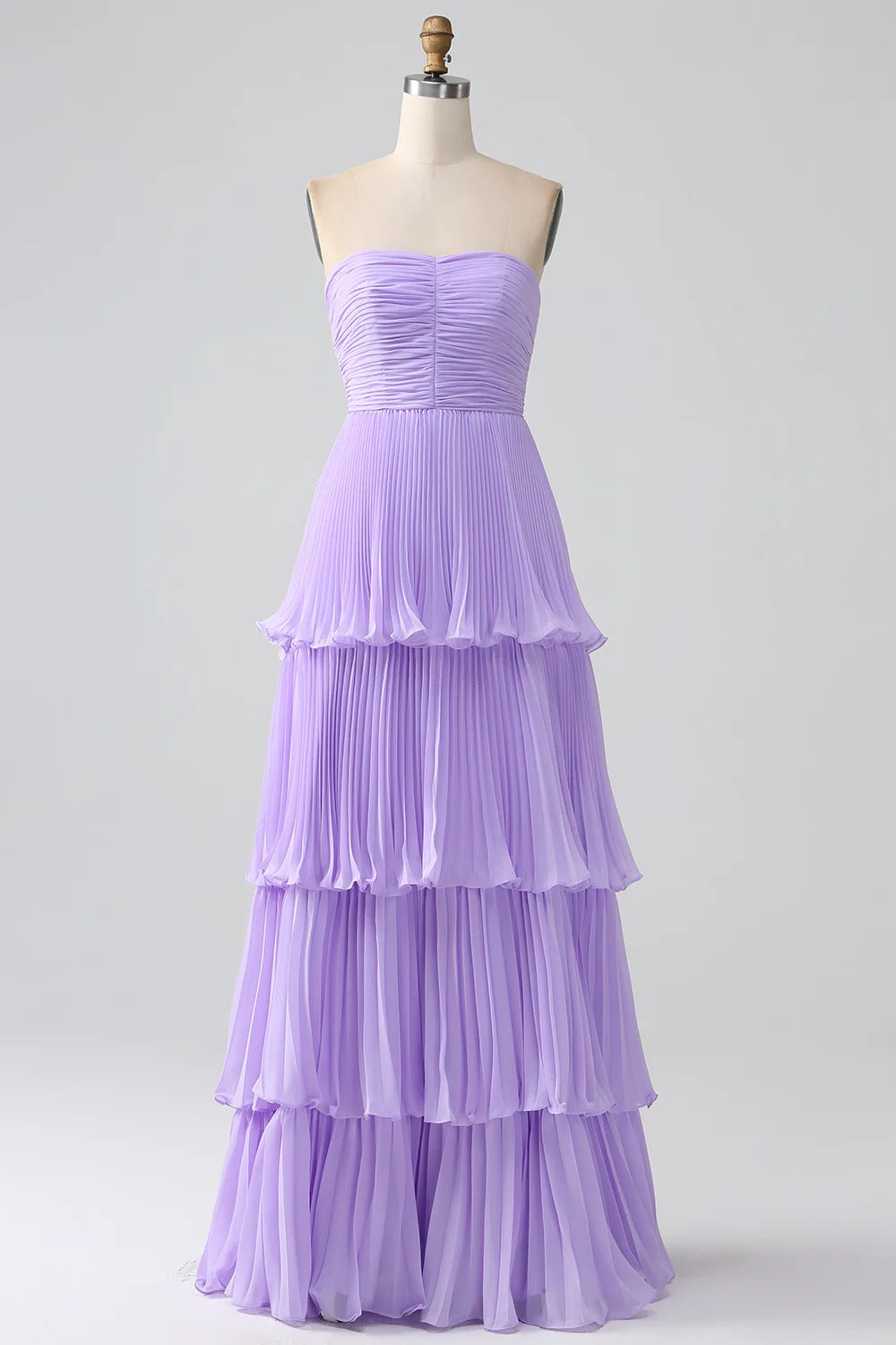 HEULORIA Strapless Tiered Pleated Chiffon Maxi Dress - Elegant Sleeveless Evening Gown ED-241