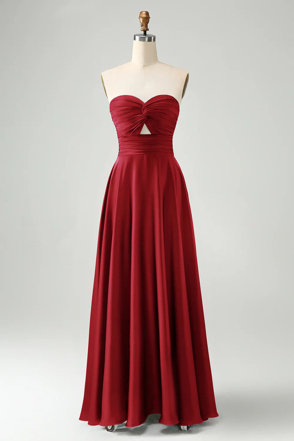 HEULORIA Strapless Twisted Knot Cut-Out Satin A-Line Floor-Length Bridesmaid & Evening Gown ED-265