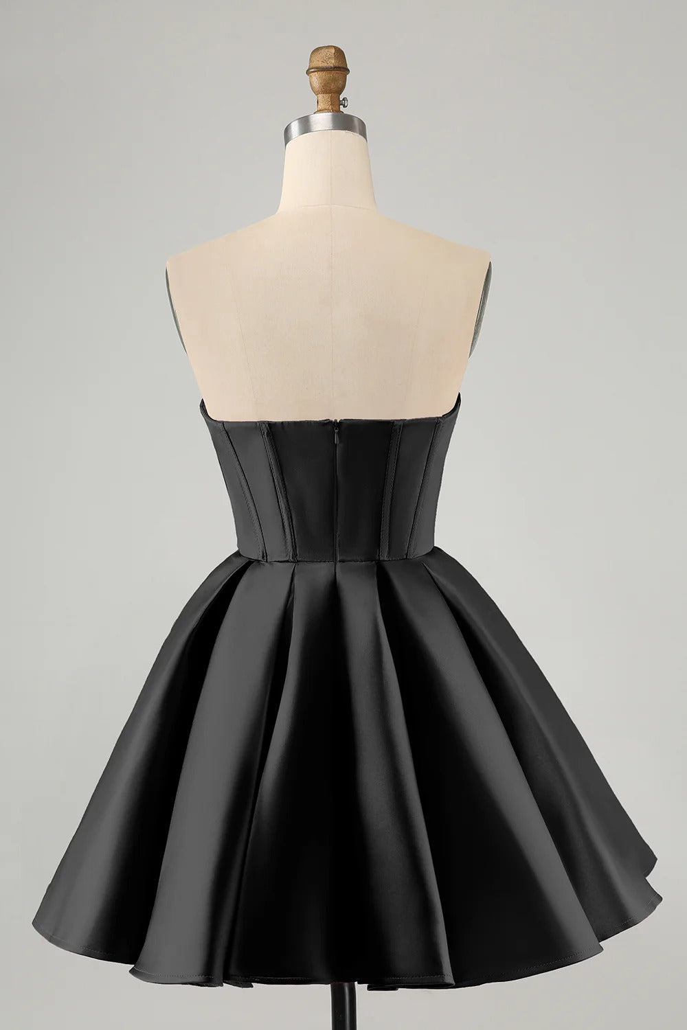 HEULORIA Sweetheart Strapless Corset Satin Mini Dress - Beaded Neckline A-Line Party Dress ED-270