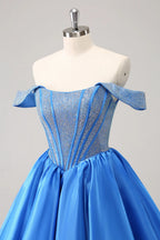 HEULORIA Sparkly Rhinestone Corset Homecoming Dress Off-the-Shoulder Satin Mini Party Gown ED-596