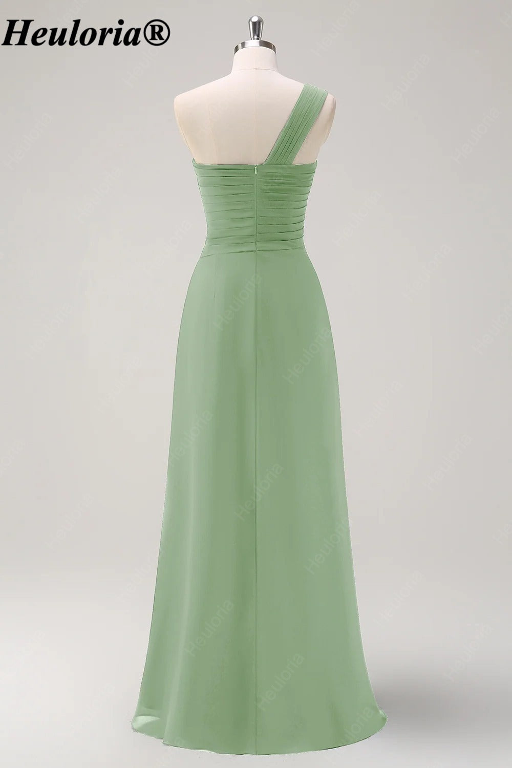 HEULORIA One-Shoulder Ruched Chiffon Bridesmaid Dress with Slit ED-959