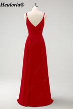 HEULORIA V-Neck Pleated Chiffon Bridesmaid Dress with Slit | ED-957