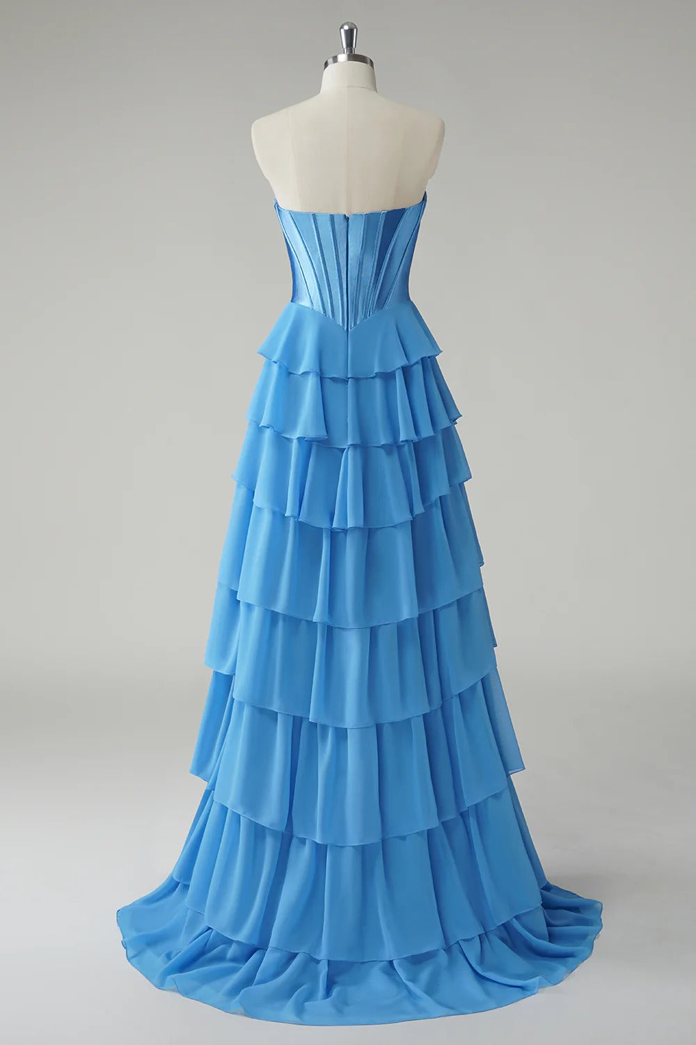 HEULORIA Strapless Corset Bodice Tiered Ruffle Evening Gown - Multi-Color prom dress ED-236