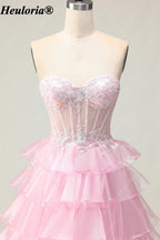 heuloria Strapless Tiered Ruffle Prom Dress with Sheer Corset Bodice ed-510