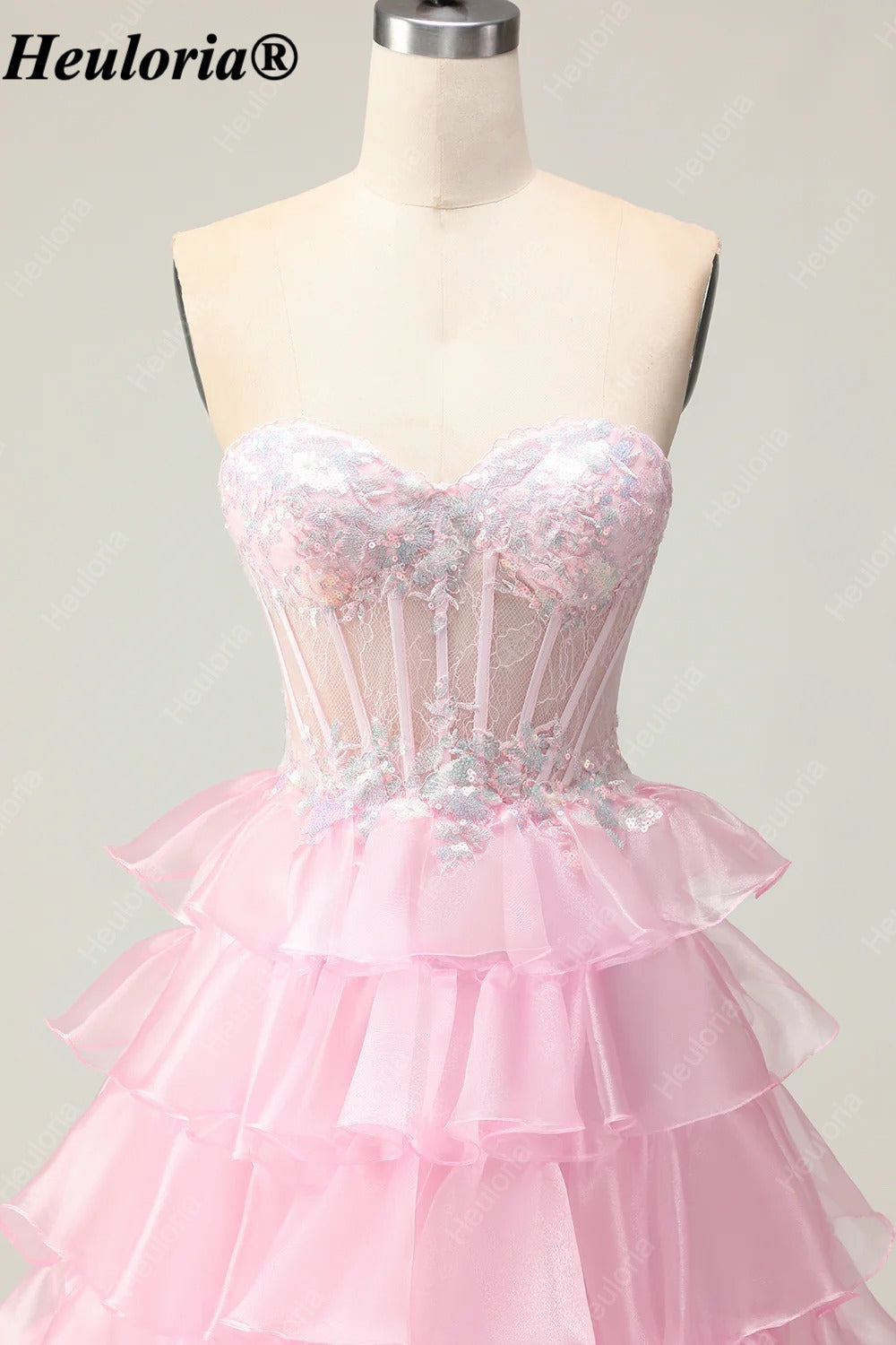 heuloria Strapless Tiered Ruffle Prom Dress with Sheer Corset Bodice ed-510