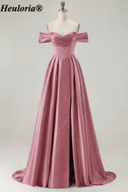 HEULORIA Off-the-Shoulder Satin A-Line Prom Dress with Slit ED-533