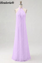 HEULORIA Halter Pleated Chiffon Bow Back Bridesmaid Dress ED-1101