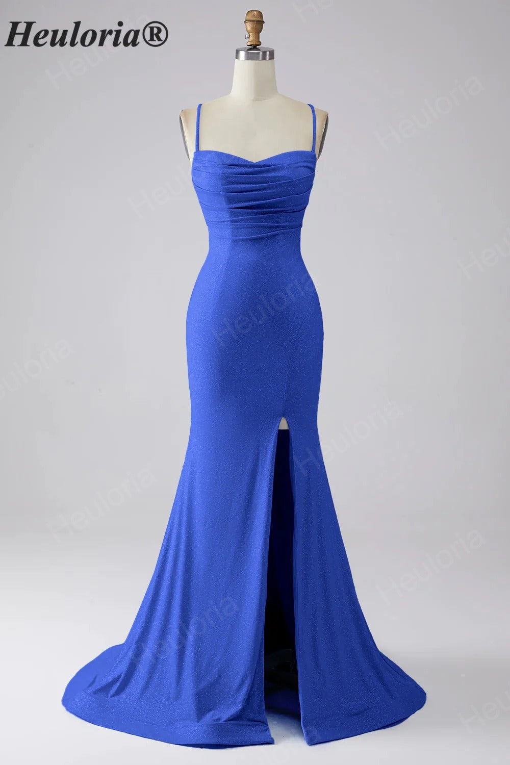 HEULORIA Sparkling Cowl Neck Mermaid Prom Dress with High Slit and Lace-Up Back ED-653