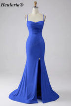 HEULORIA Sparkling Cowl Neck Mermaid Prom Dress with High Slit and Lace-Up Back ED-653
