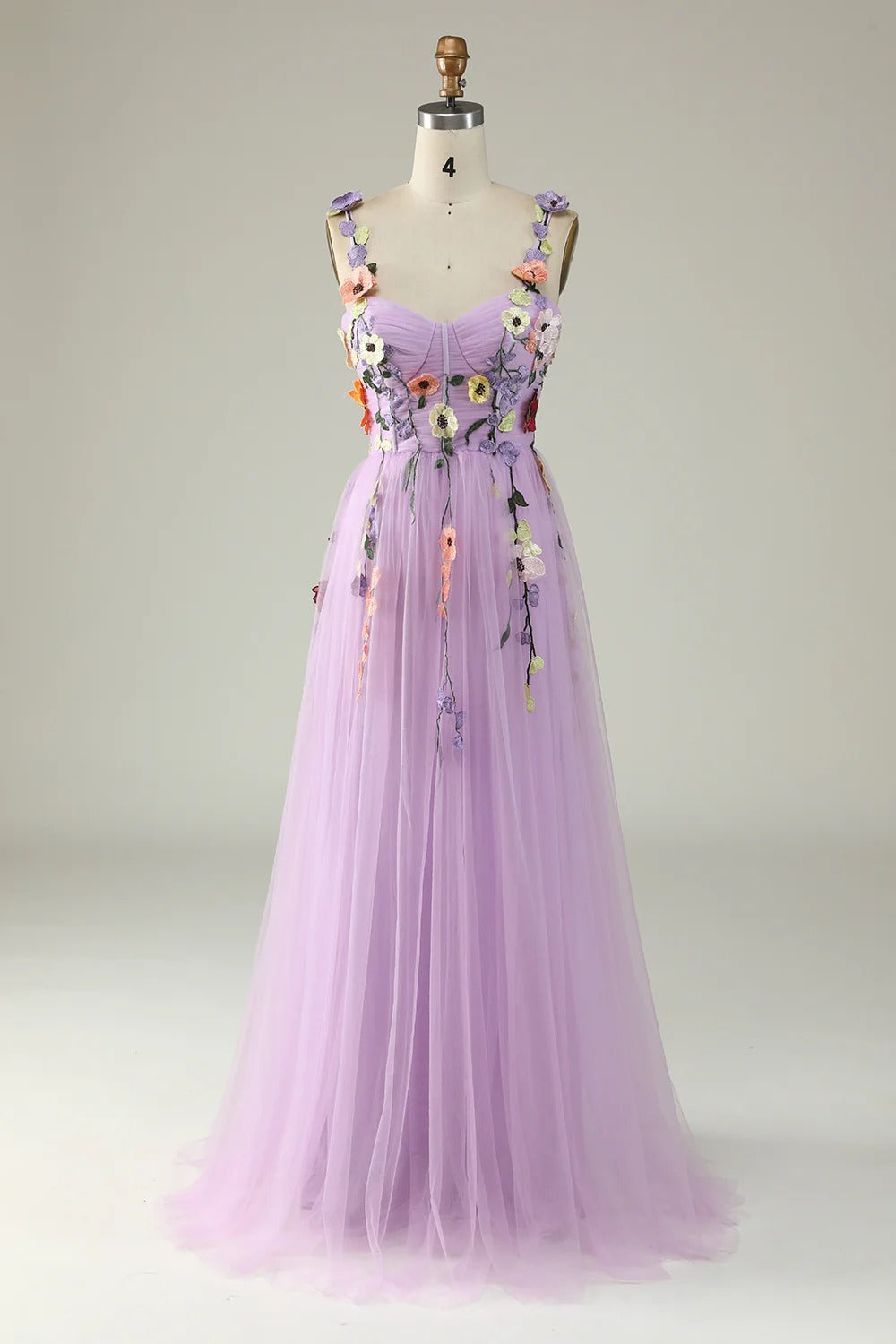 Heuloria Enchanted Garden 3D Floral Appliqué Tulle Prom Dress - Whimsical A-Line Formal Gown ED-585