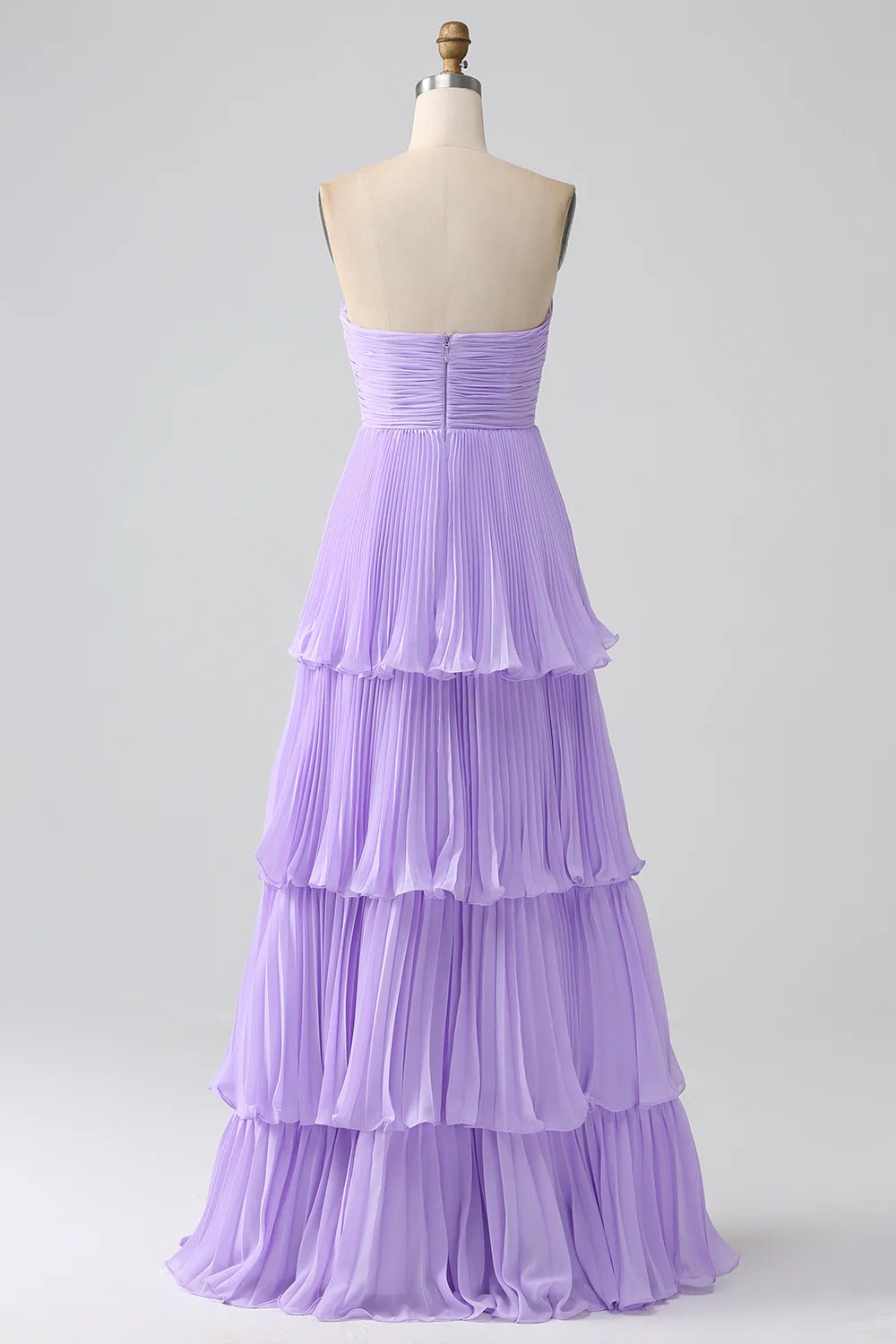 HEULORIA Strapless Tiered Pleated Chiffon Maxi Dress - Elegant Sleeveless Evening Gown ED-241