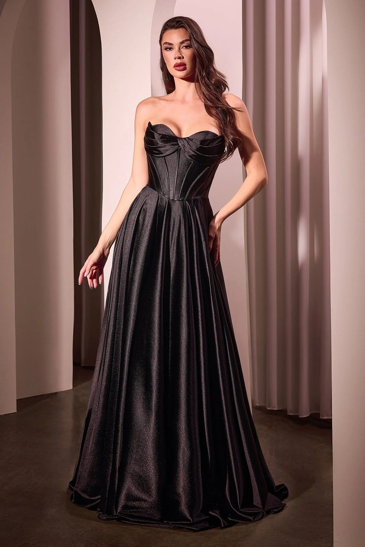 HEULORIA Strapless Sweetheart Satin Corset Prom Dress with Slit and Pockets ED-199