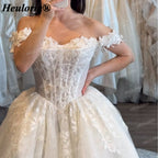 Off-Shoulder Floral Lace Ball Gown Wedding Dress with Corset Bodice BA-241
