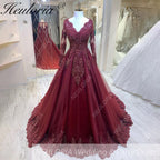 HEULORIA Ball-Gown/Princess Wedding Dress long sleeve V neck beads lace tulle bride dress BA-1252
