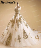 Luxury Gold Embroidered Sweetheart Ball Gown Wedding Dress with Cathedral Train BA-244