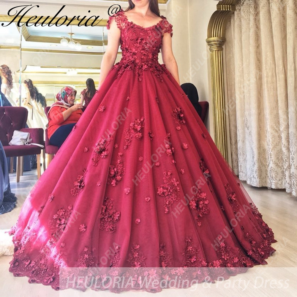 HEULORIA Ball-Gown/Princess Wedding Dress  V neck 3D floral lace tulle bride dress BA-1254 Secondary image