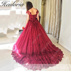 HEULORIA Ball-Gown/Princess Wedding Dress  V neck 3D floral lace tulle bride dress BA-1254