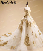 Luxury Gold Embroidered Sweetheart Ball Gown Wedding Dress with Cathedral Train BA-244