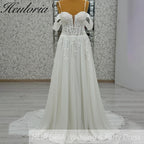 HEULORIA  elegant A line wedding dress off shoulder lace chiffon bridal dress Robe De Mariee Wedding Bride Dress AL-1054