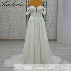 HEULORIA  elegant A line wedding dress off shoulder lace chiffon bridal dress Robe De Mariee Wedding Bride Dress AL-1054