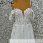 HEULORIA  elegant A line wedding dress off shoulder lace chiffon bridal dress Robe De Mariee Wedding Bride Dress AL-1054