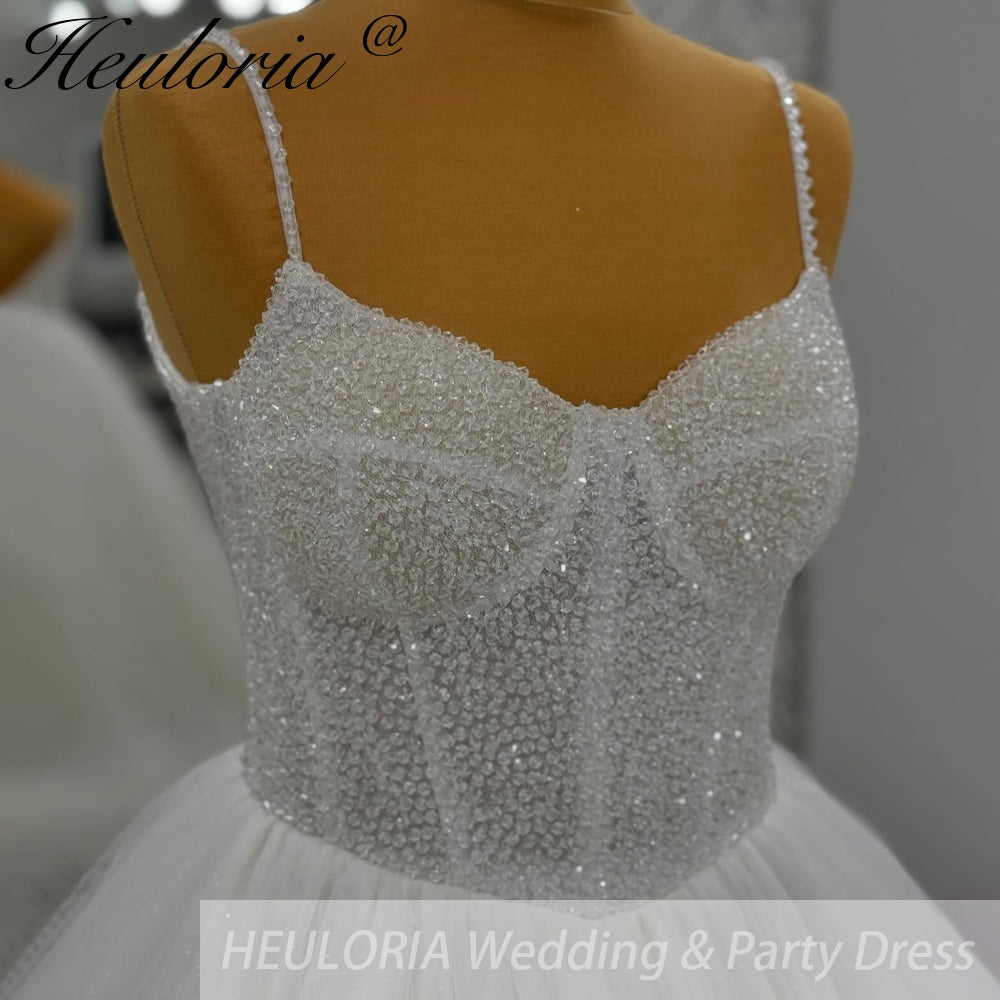 HEULORIA  elegant A line wedding dress Spaghetti Strap lace applique bridal dress Robe De Mariee Wedding Bride Dress AL-1058