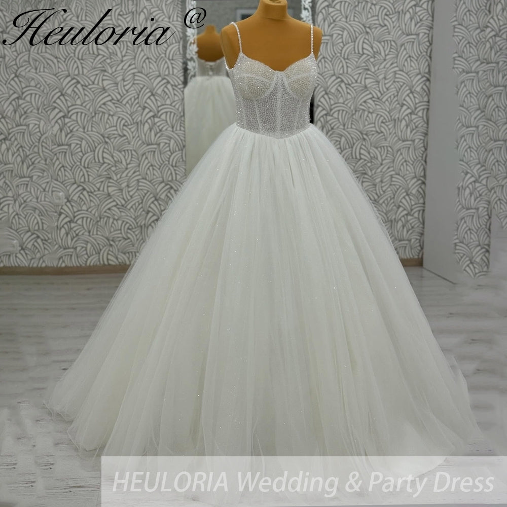 HEULORIA  elegant A line wedding dress Spaghetti Strap lace applique bridal dress Robe De Mariee Wedding Bride Dress AL-1058 Main image