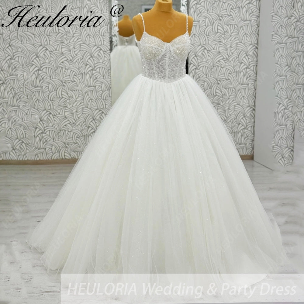 HEULORIA Sparkling Beaded Corset Ball Gown Wedding Dress: Luxury Shimmer Tulle & Delicate Beaded Straps AL-1058