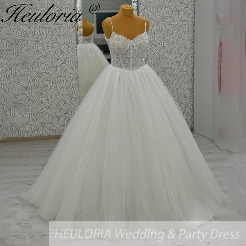 HEULORIA  elegant A line wedding dress Spaghetti Strap lace applique bridal dress Robe De Mariee Wedding Bride Dress AL-1058