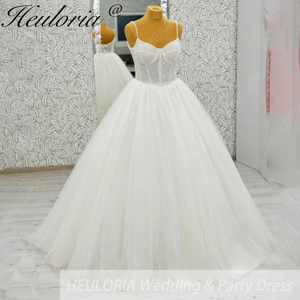 HEULORIA Sparkling Beaded Corset Ball Gown Wedding Dress: Luxury Shimmer Tulle & Delicate Beaded Straps AL-1058